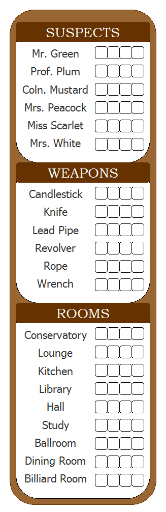 Clue Game Printable Sheets