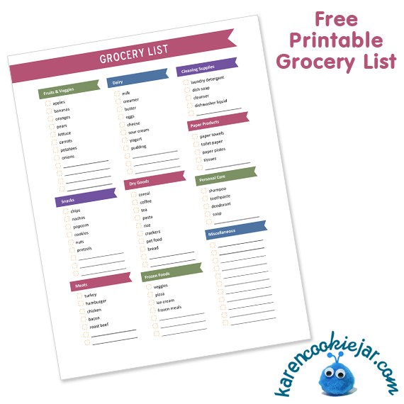 Free Printable Grocery List - Karen Cookie Jar